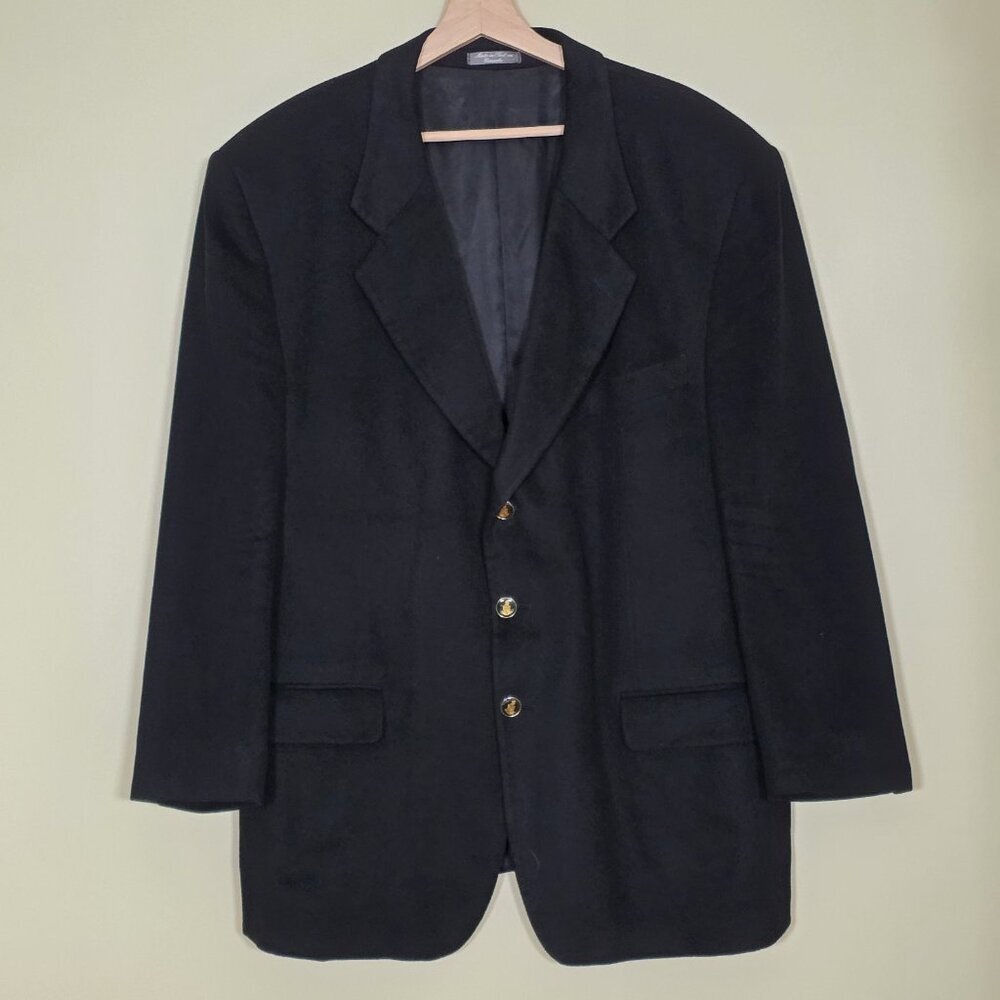 Saxon Cashmere Blazer Men US 50 Sport Coat Blck Lined Union Made 3B Ventless VTG